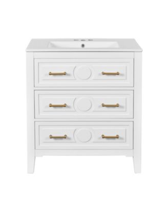 60inch Bathroom Vanity Set with Ceramic Sink Separate Free Standing Single Vanity Set with 3 Drawers Solid Wood Frame Bathroom Storage Cabinet White