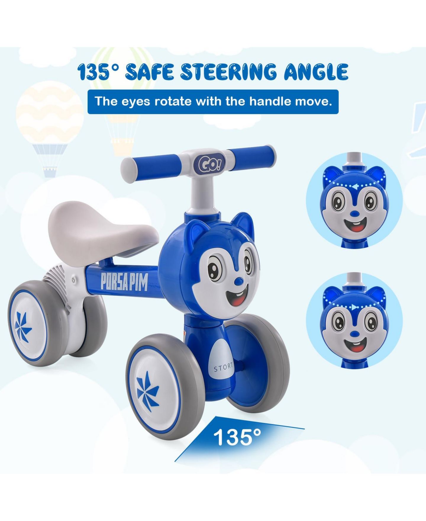 Детская игрушка Mecale Baby Balance Bike No Pedal Lightweight, 21.5"L x 10.5"W x 15.5"H, Ages 10-36 Months, цвет: Синий — фото 5