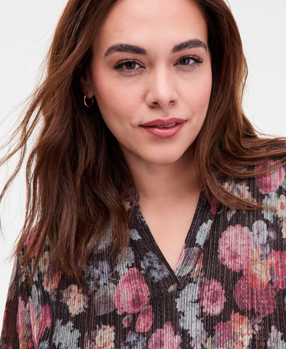 Vince Camuto Plus Size Long-sleeve V-neck Top In Multi