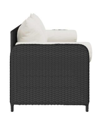 Garden Sofa Black PE Rattan, Powder-Coated Steel 3-Seater