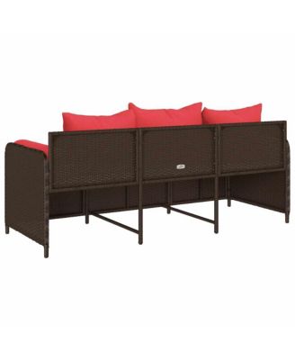 Patio Sofa with Cushions 3-Seater Brown Poly Rattan