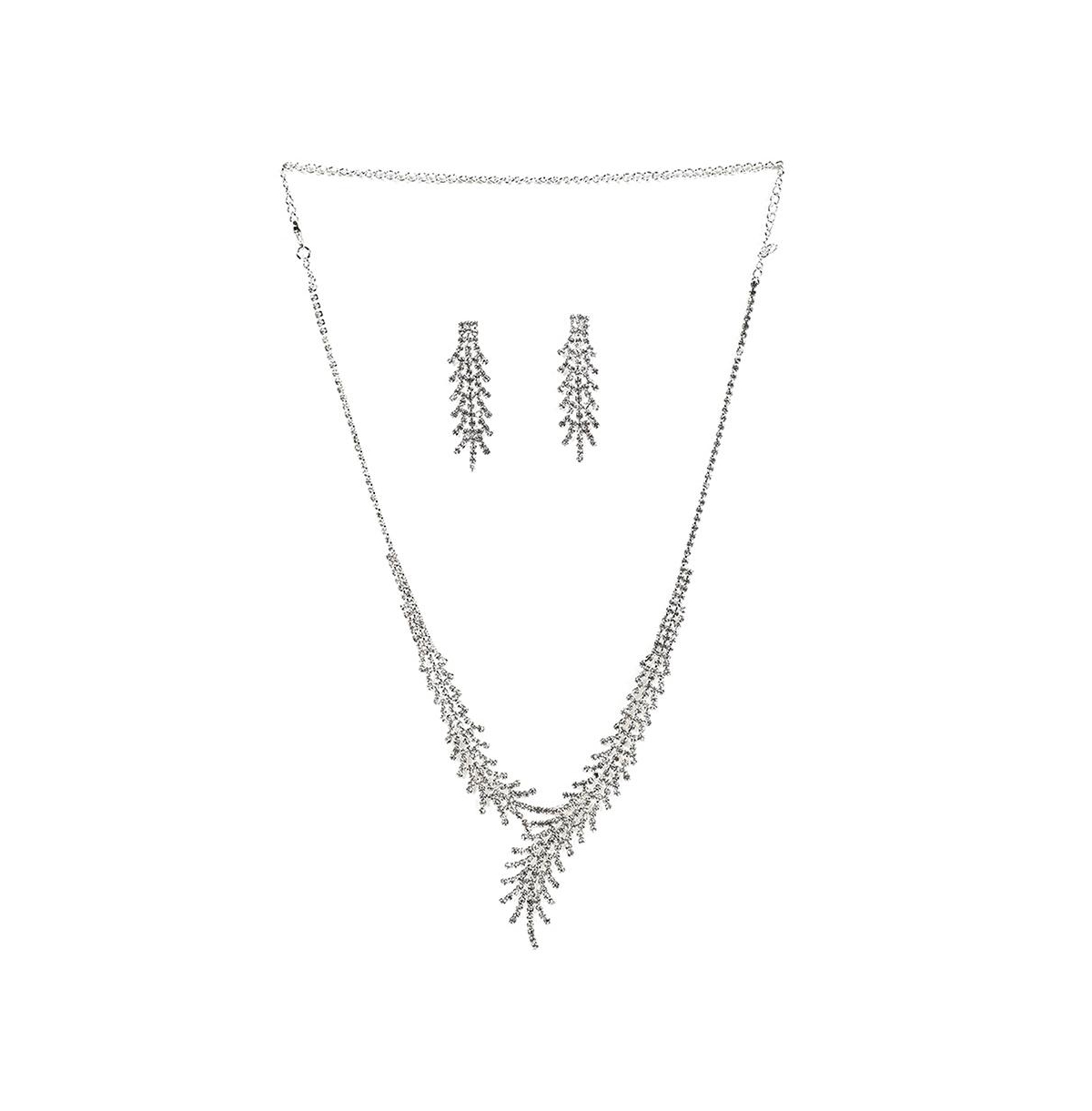 Sohi Women's Silver Bling Drop Jewellery Set - Silver