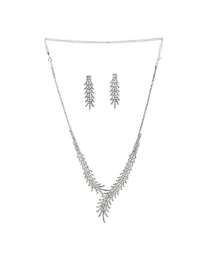 SOHI Women's Silver Bling Drop Jewellery Set