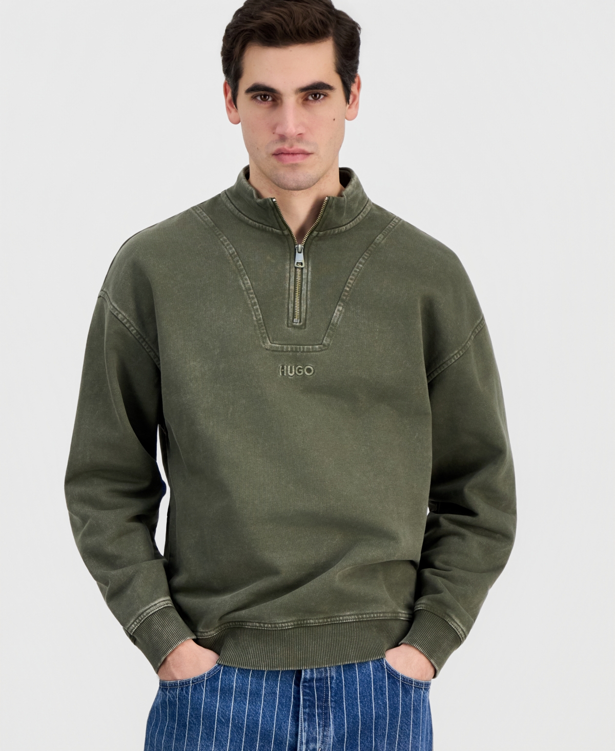 Hugo Boss Men's Distressed Logo Quarter-Zip Sweater