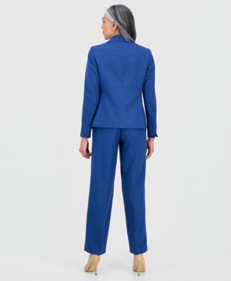Women's Pinstripe Shawl-Collar Mid-Rise Pantsuit 