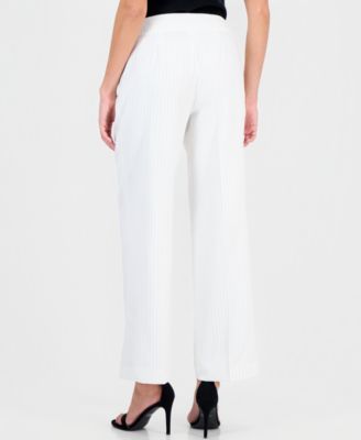 Women's Pinstripe Shawl-Collar Mid-Rise Pantsuit, Regular & Petites