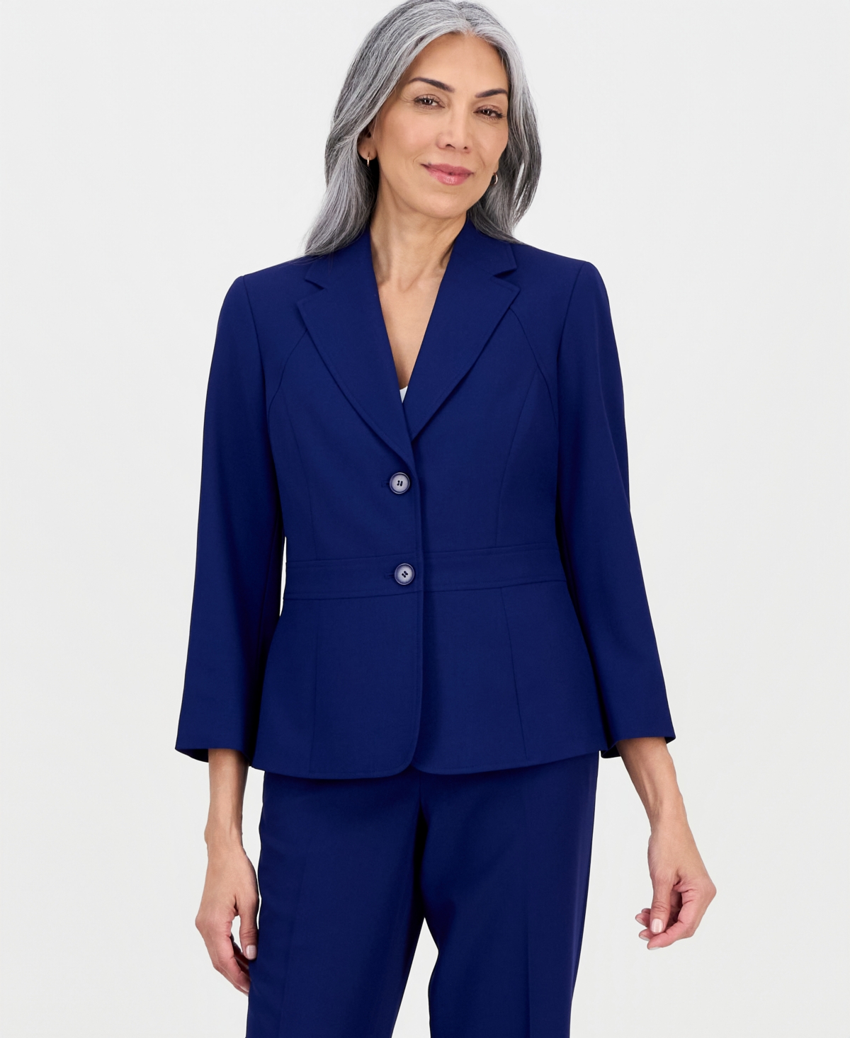 Le Suit Women's Notch-lapel Mid-rise Pantsuit In Blue