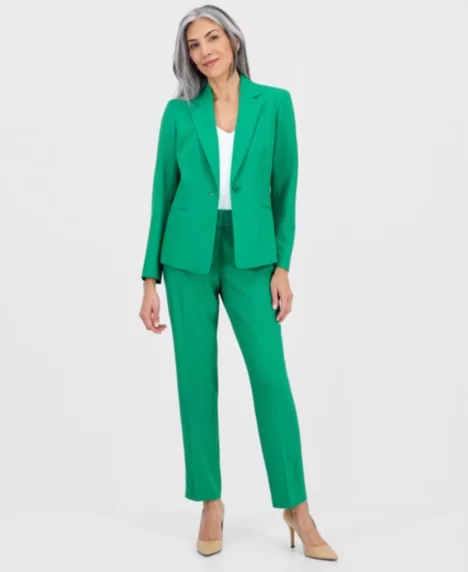 Women's Notch-Lapel Mid-Rise Pantsuit, Regular & Petites - Pepper Green