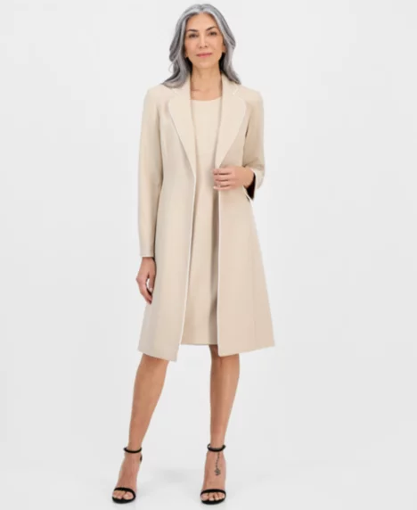 Women's Topper Jacket & Round-Neck Sheath Dress, Regular & Petites - Dk Beige/vanilla Ice
