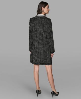 Karl Lagerfeld Womens Round Neck Novelty Topper Jacket Color Block Long Sleeve Top Button Detail Mini Skirt In Gray