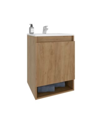 Elsie Bathroom Vanity, 1 Door, 2 Shelves, Natural Oak