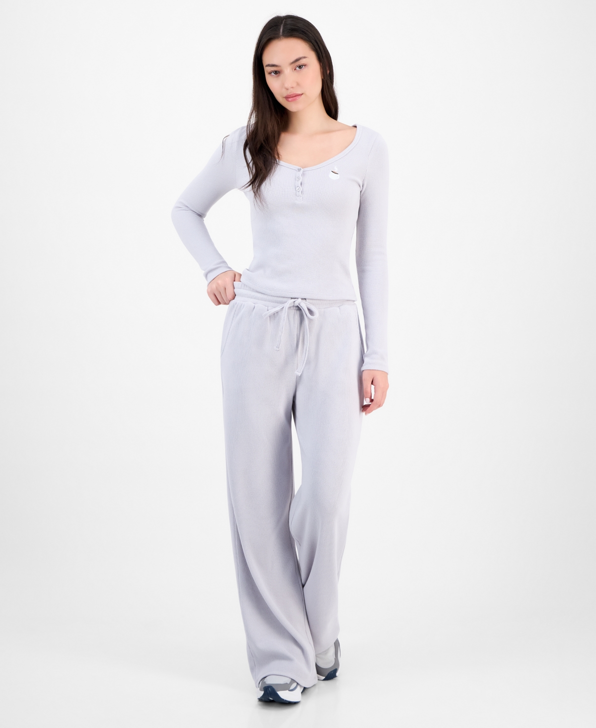 Madden Girl Juniors' Hacci-knit Wide-leg Sweatpants In White