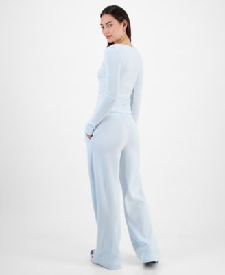 Juniors' Hacci Henley Top & Matching Pants