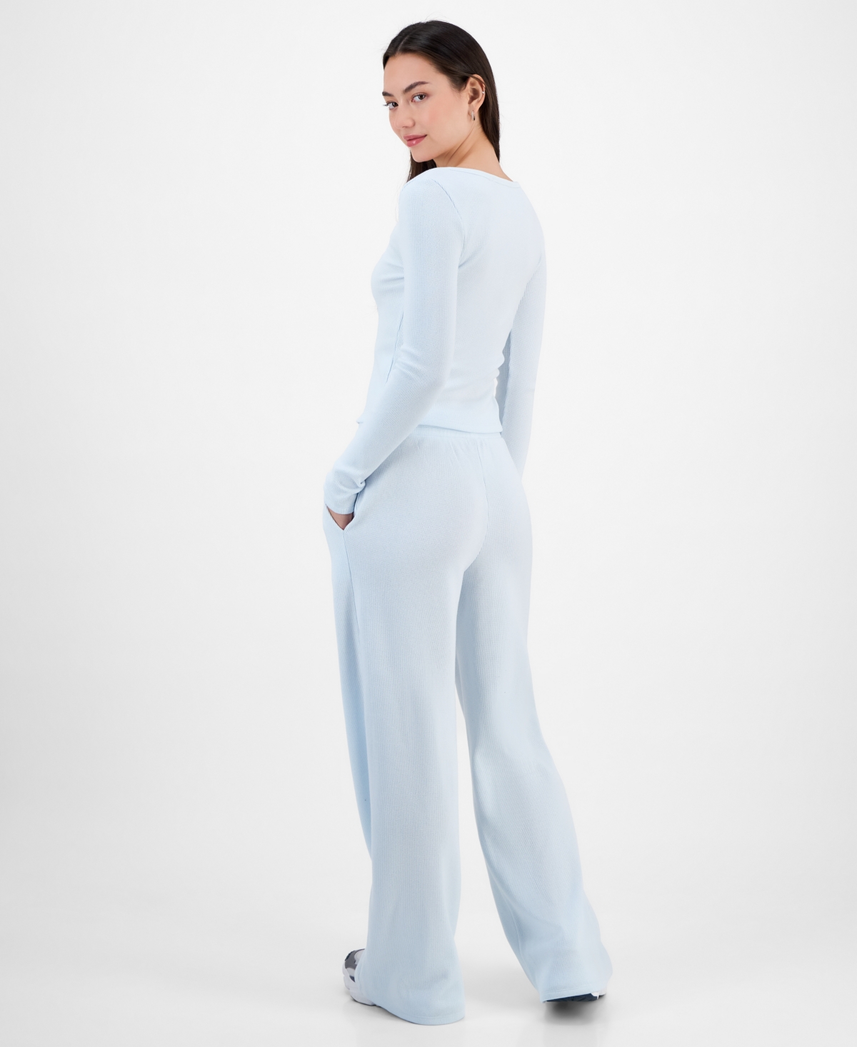 Madden Girl Juniors' Hacci-knit Wide-leg Sweatpants In Blue