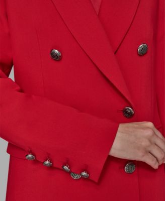 Women's V-Neck Double-Breasted Satin Trim Jacket