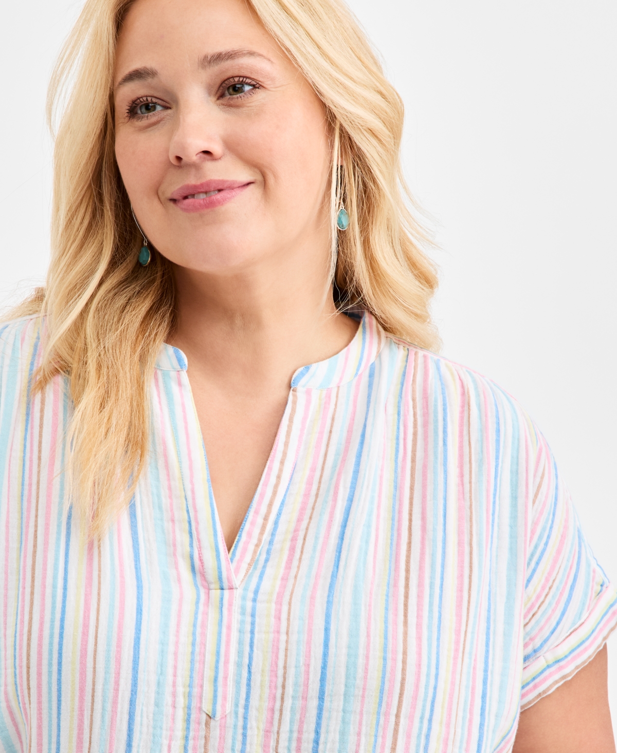 Style & Co Plus Striped V-Neck Dolman-Sleeve Top, Macy's Exclusive