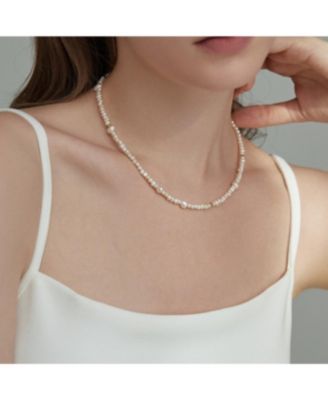 Freshwater Pearl & Stainless Steel Beaded Necklace with Mixed 6–7 mm and 3–4 mm Pearls