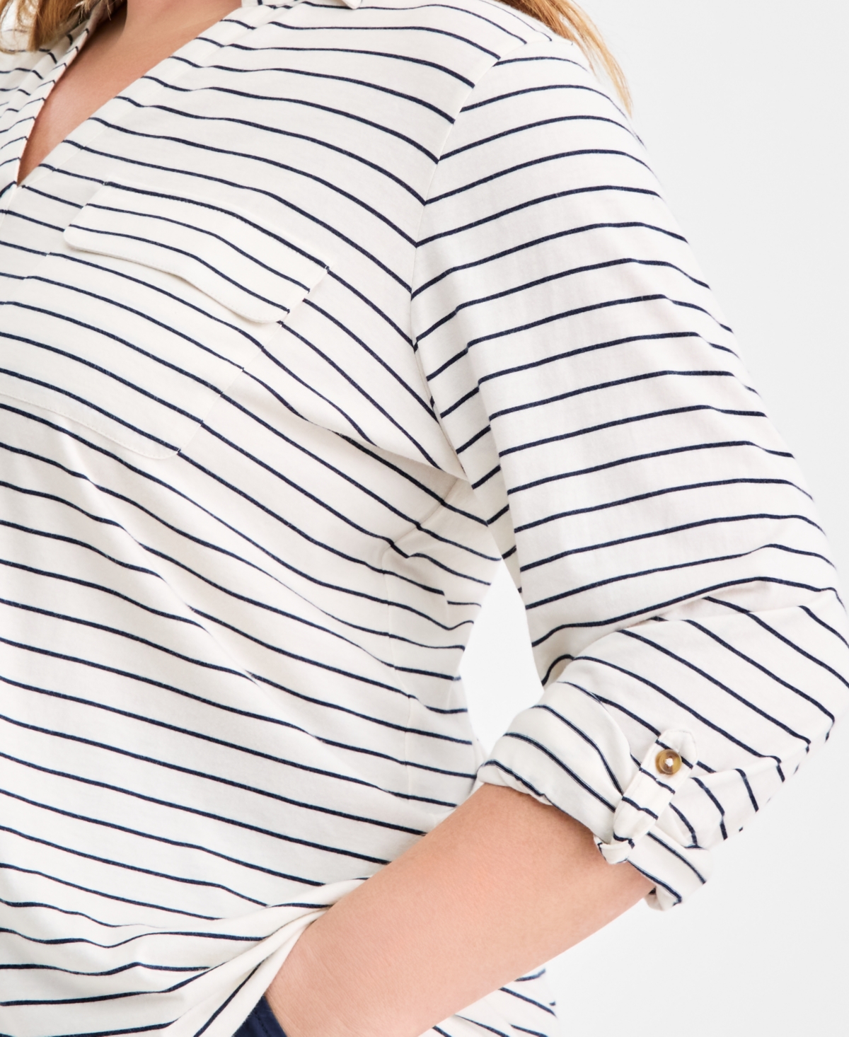 Style & Co Plus Size Collared V-neck Knit Top, Macy's Exclusive In White