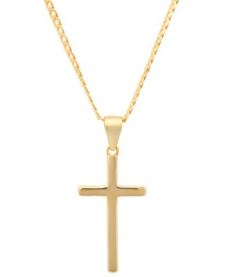 Men's 14K Gold Plated Cuban Chain and Cross Pendant Necklace