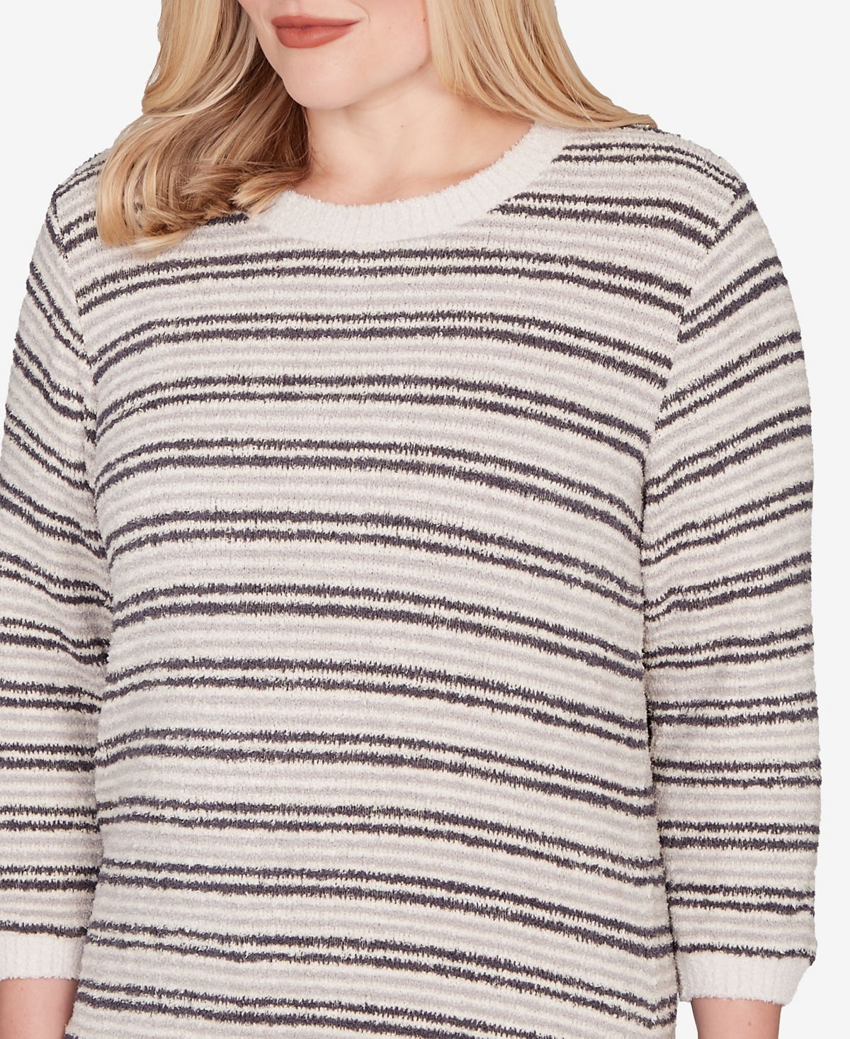 Alfred Dunner Petite Calm Luxe Eyelash Striped Knit Top In Multi