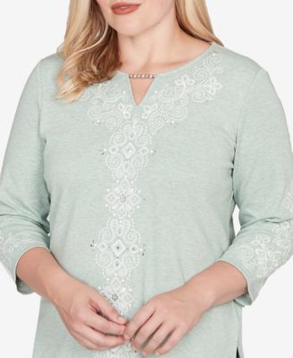Petite Stockbridge Classic Fit Soft Embroidered Pattern Top