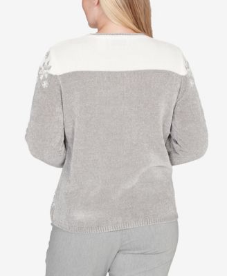 Petite Stockbridge Snowflake Embroidery Chenille Sweater