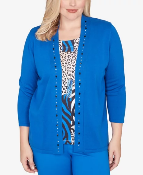Petite Barcelona Vertical Animal Print Two in One Sweater - Cobalt Blue