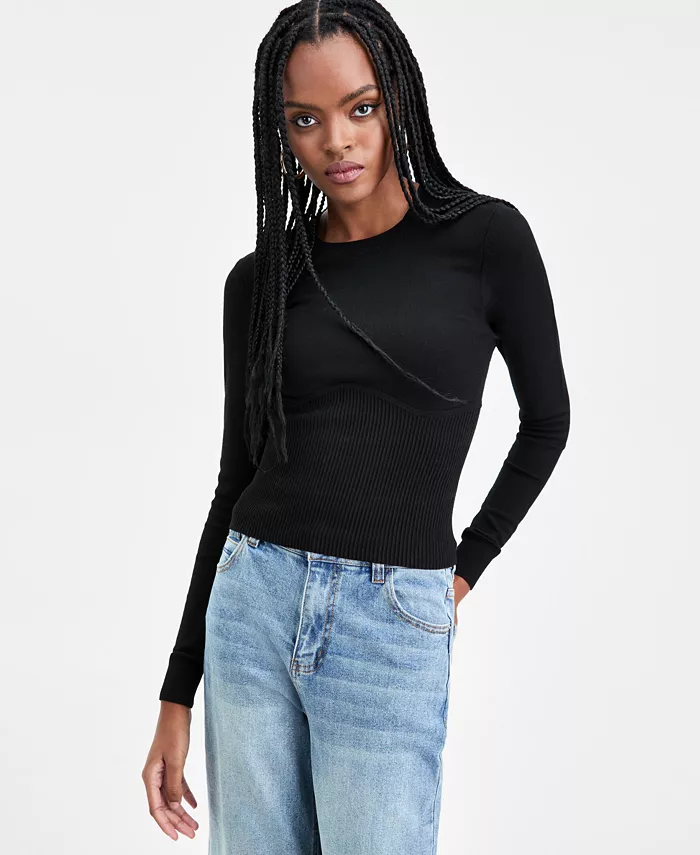 Women's Corset-Inspired Long-Sleeve Sweater - thumbnail 4