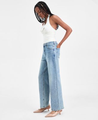 Women's Rhinestone Embellished Wide-Leg Jeans, Macy's Exclusive