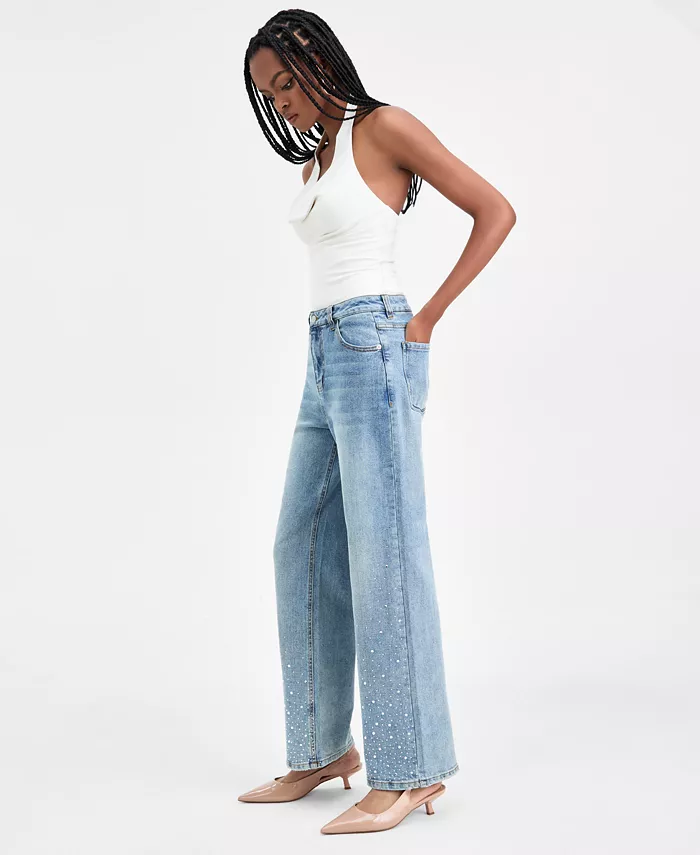 Women's Rhinestone Embellished Wide-Leg Jeans - thumbnail 2