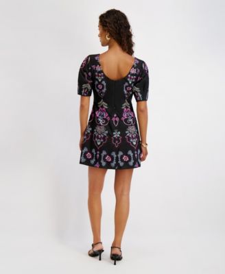 Women's Scoop Neck Embroidered Woven Dress