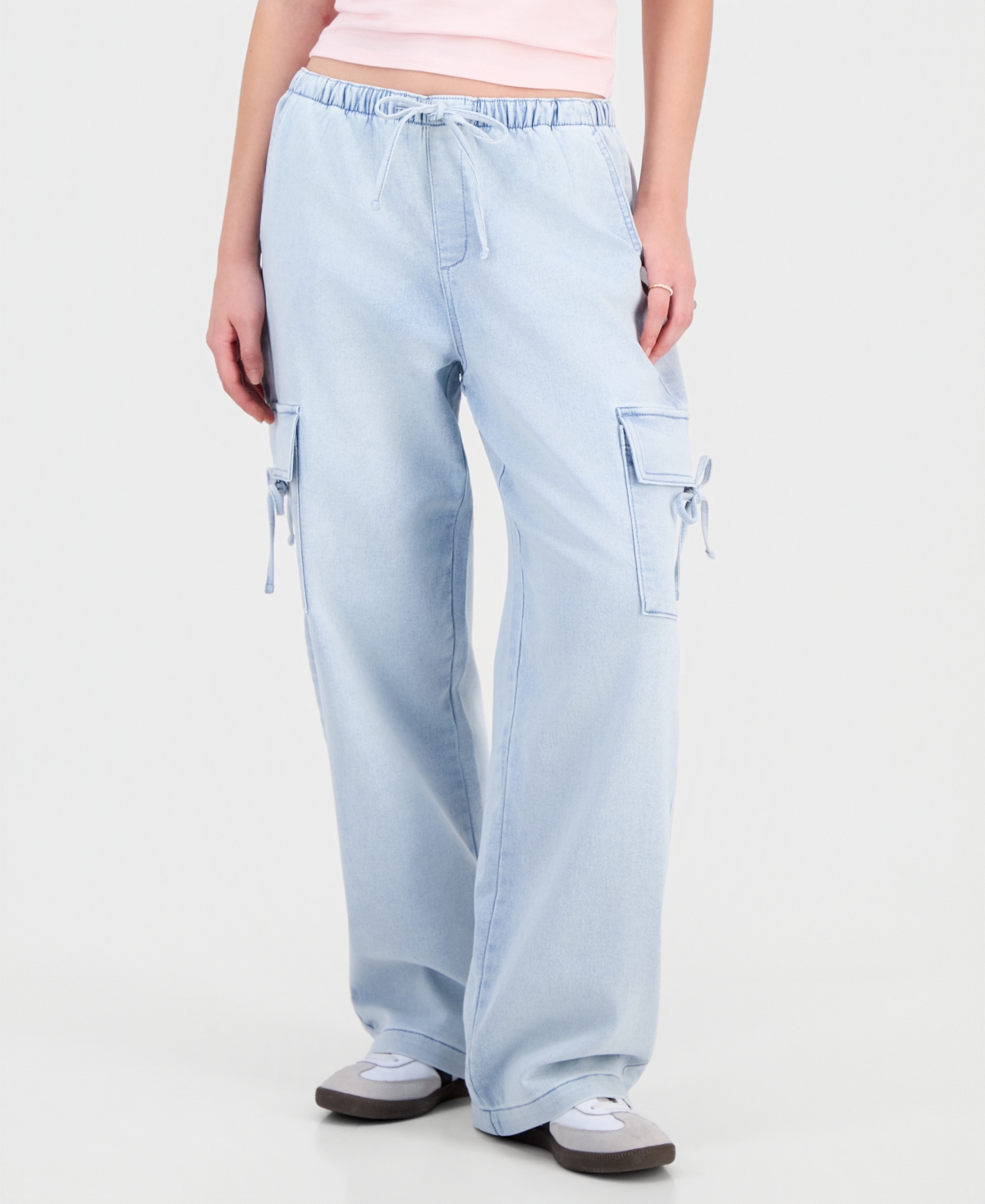 Vanilla Star Juniors' Ultra Cozy Bow Cargo Pull-on Jeans In Blue