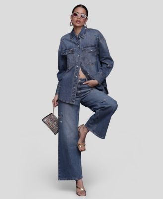 Women's Bejeweled Long Sleeves Oversized Shirt