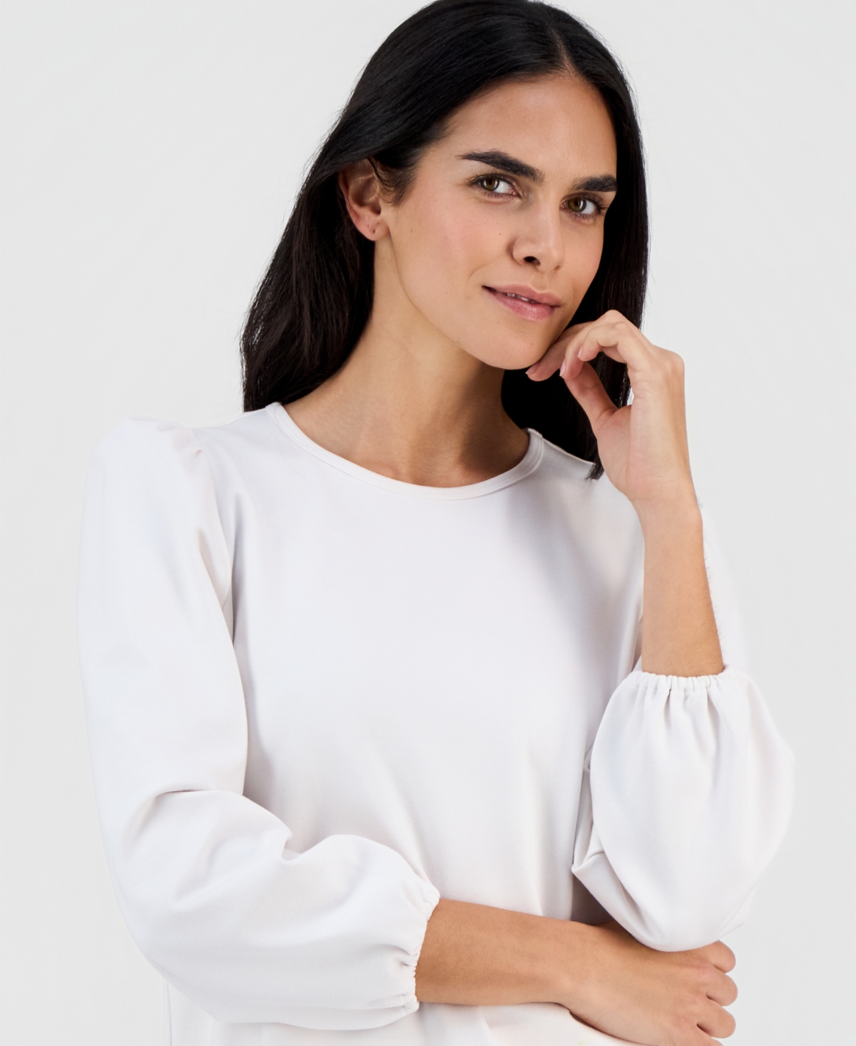 Ak Anne Klein Petite Serenity Knit Long-Sleeve Top