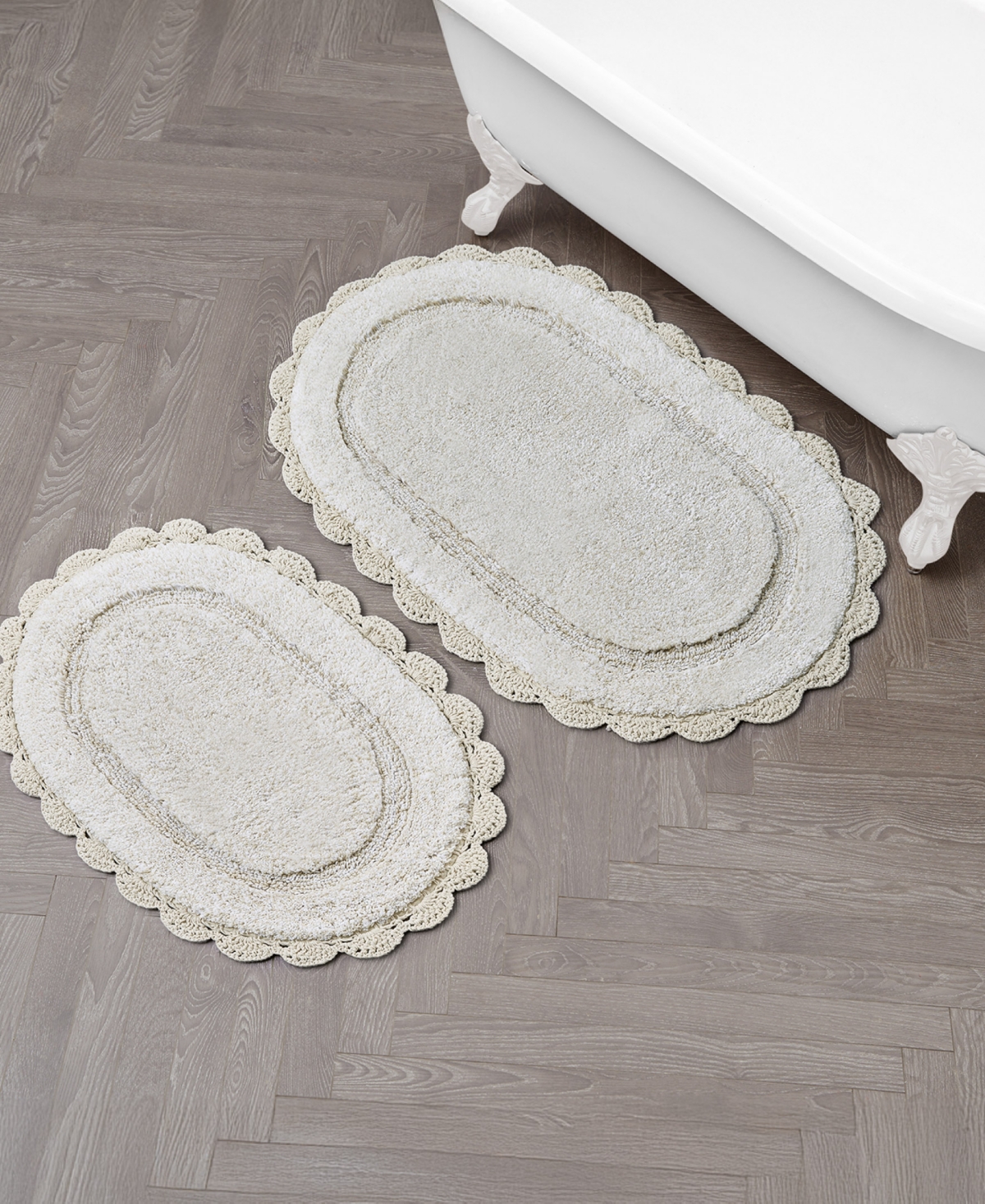 Laura Ashley Crochet Cotton Bath Rug Set In Neutral