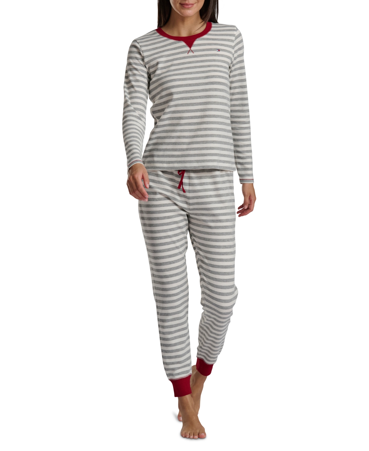 Tommy Hilfiger Women's 2-pc. Packaged Printed Thermal Pajamas Set In Gray