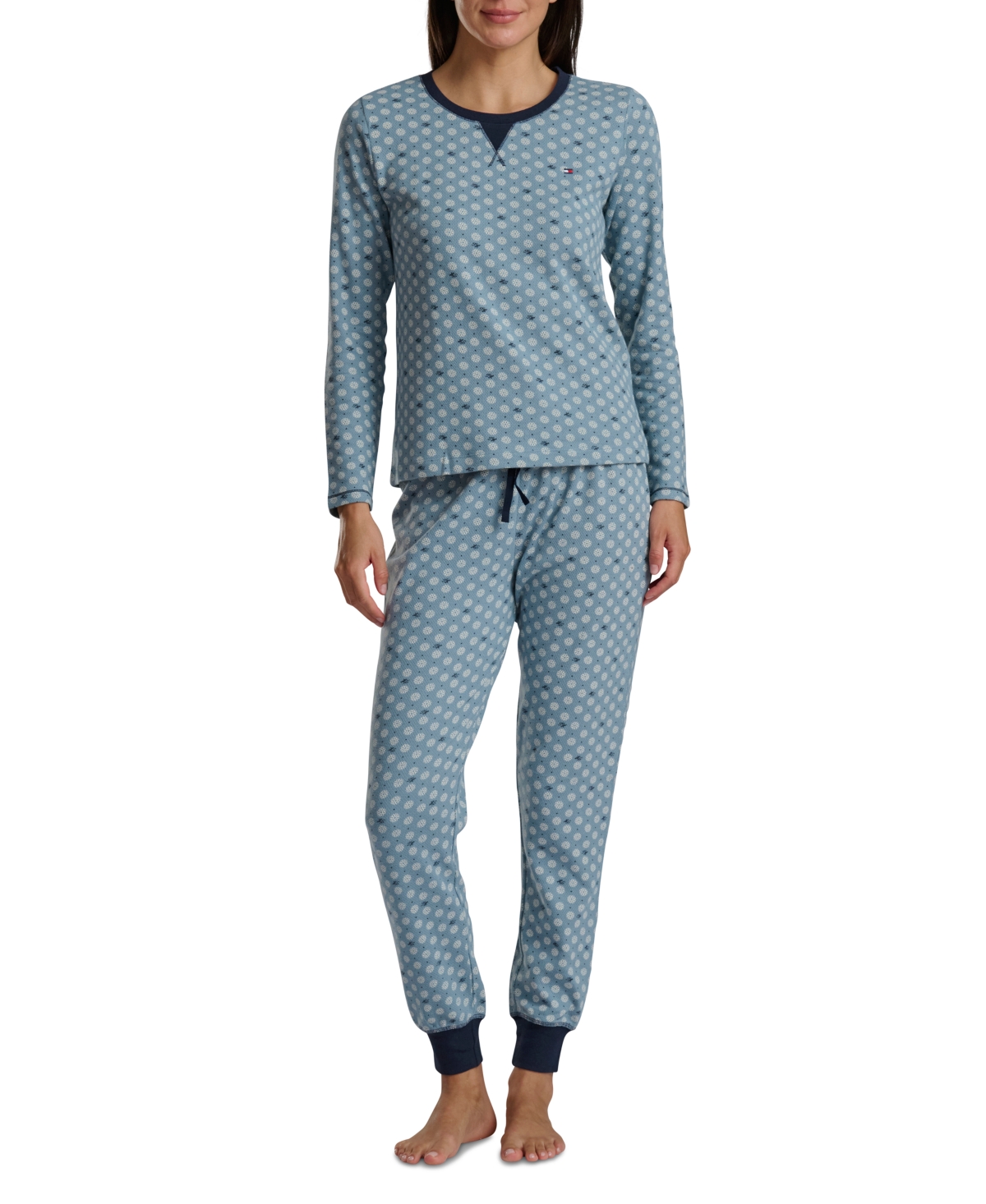 Tommy Hilfiger Women's 2-pc. Packaged Printed Thermal Pajamas Set In Blue