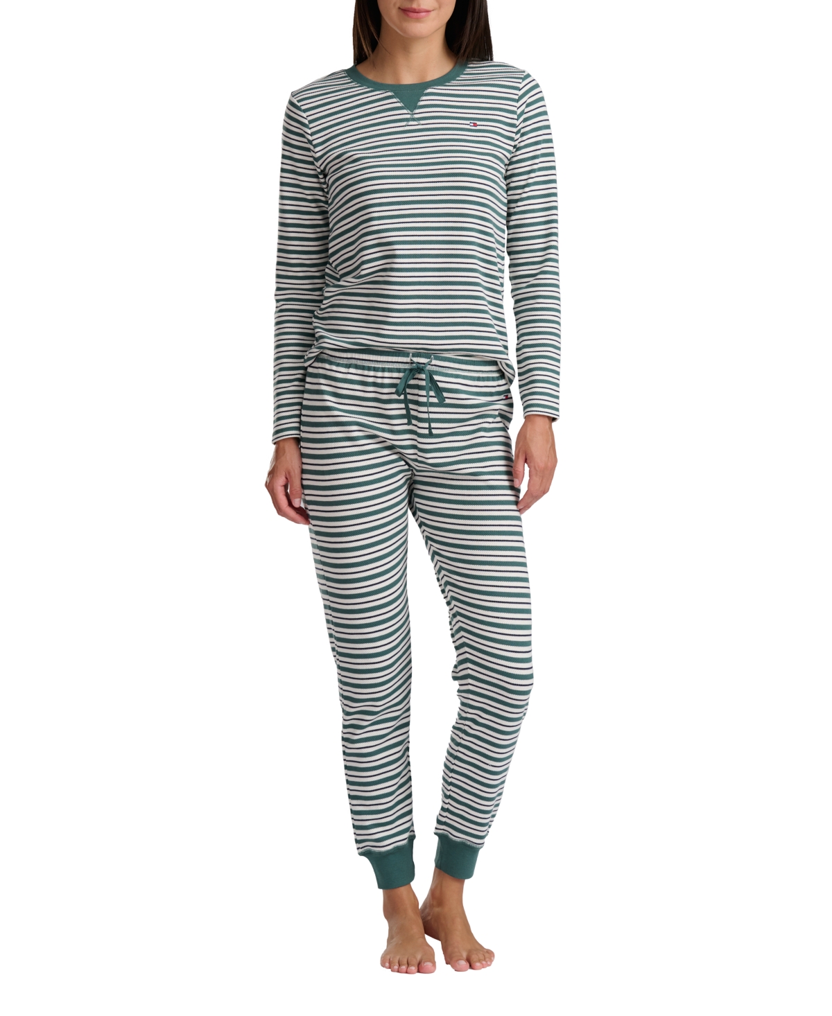 Tommy Hilfiger Women's 2-pc. Packaged Printed Thermal Pajamas Set In Blue