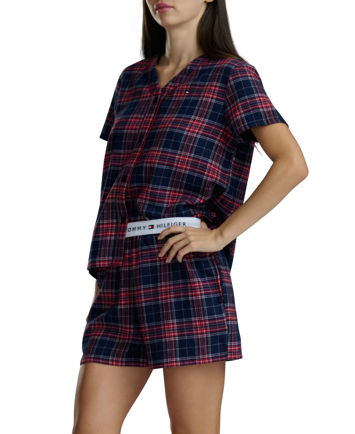 Tommy Hilfiger Women's 2-piece Shorts Sleeve Top And Boxer Set In Blue