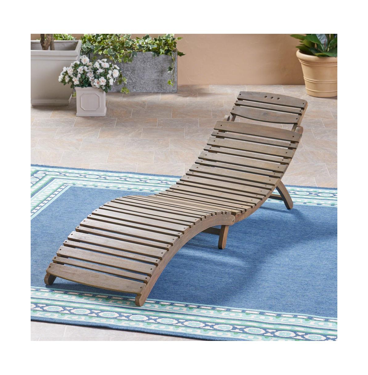 Chic Crate-lahaina Solid Wood Foldable Chaise Lounge - Beach Patio Poolside Furniture (Sage Grey)