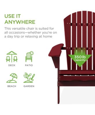 Folding Adirondack Chair Outdoor, Wooden Accent Lounge Furniture w/ 350lb Capacity