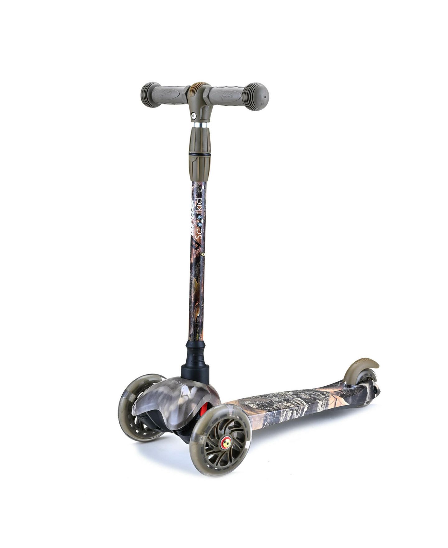 Детская игрушка Hurtle Real Tree 3-Wheel LED Light Mini Kickboard Scooter with Adjustable Handlebar, 44 lb. Capacity, Ages 3+, цвет: Бежевый / Хаки — фото 3