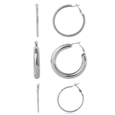 3-Piece Textured Silver-Tone Hoop Earring Set