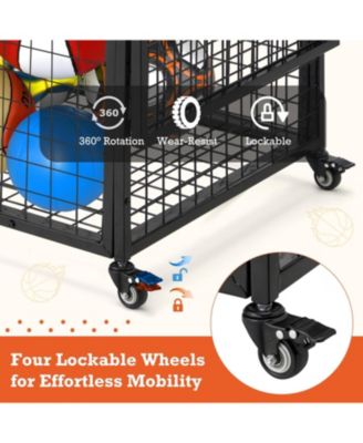 Ball Cart Storage, Rolling Basketball Bin with Wheels for Garage, School, Gym, Sports Equipment and Toy Organizer