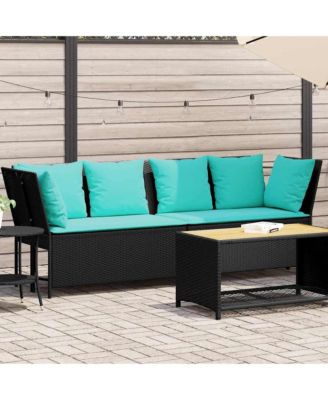 Patio Sofa with Cushions Black Poly Rattan