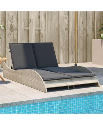 Patio Sun Lounger Light Gray PE Rattan, Powder-Coated Steel Double