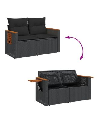 Garden Sofa Black PE Rattan 2-Seater Adjustable Armrests