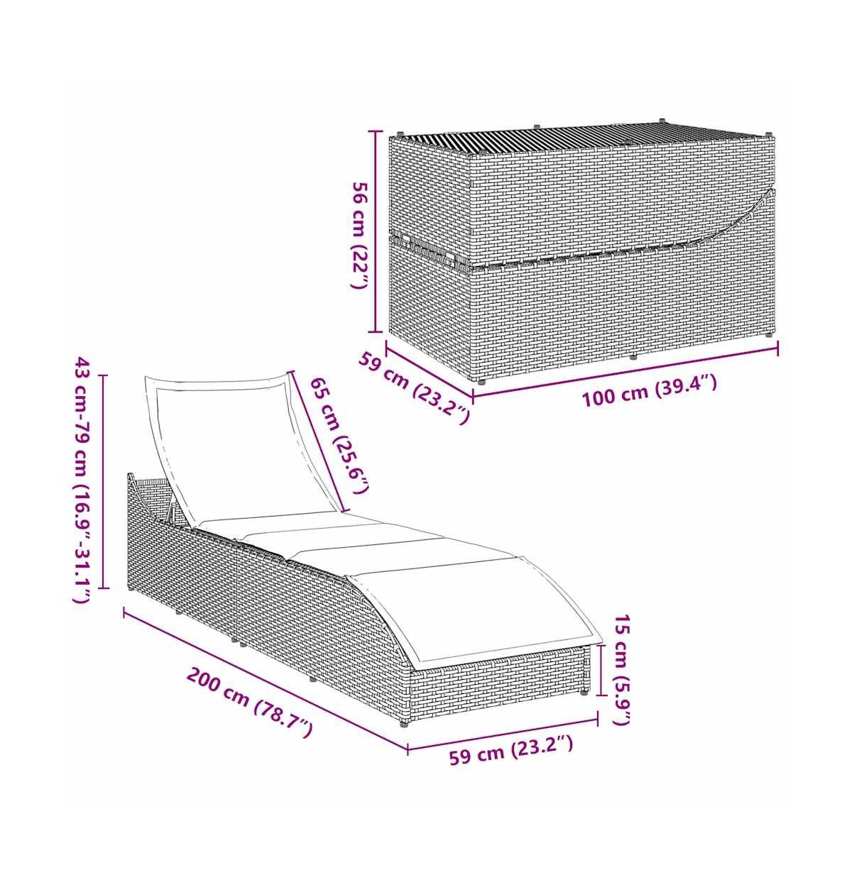 Folding Sun Lounger Black Pe rattan, powder-coated steel Standard