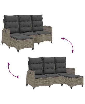 Reclining Garden Sofa Grey PE Rattan, Powder-Coated Steel 3-Seater