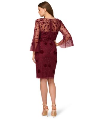 Women's Beaded Velvet Boat Neck Sheath Dress